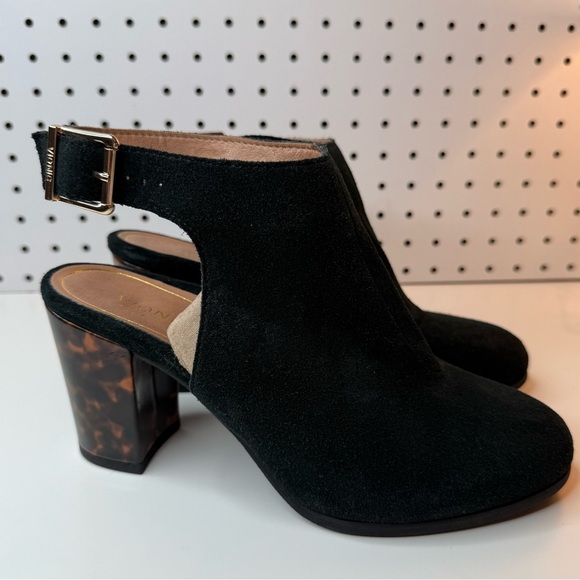 VIONIC Lacey Tortoise Block Heel Sling Back Black Suede Shoes Rubber Sole 9M - Picture 2 of 16